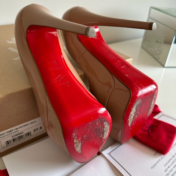 Christian Louboutin Womens Nude Lady Peep 150 Patent Calf. - Picture 4 of 9